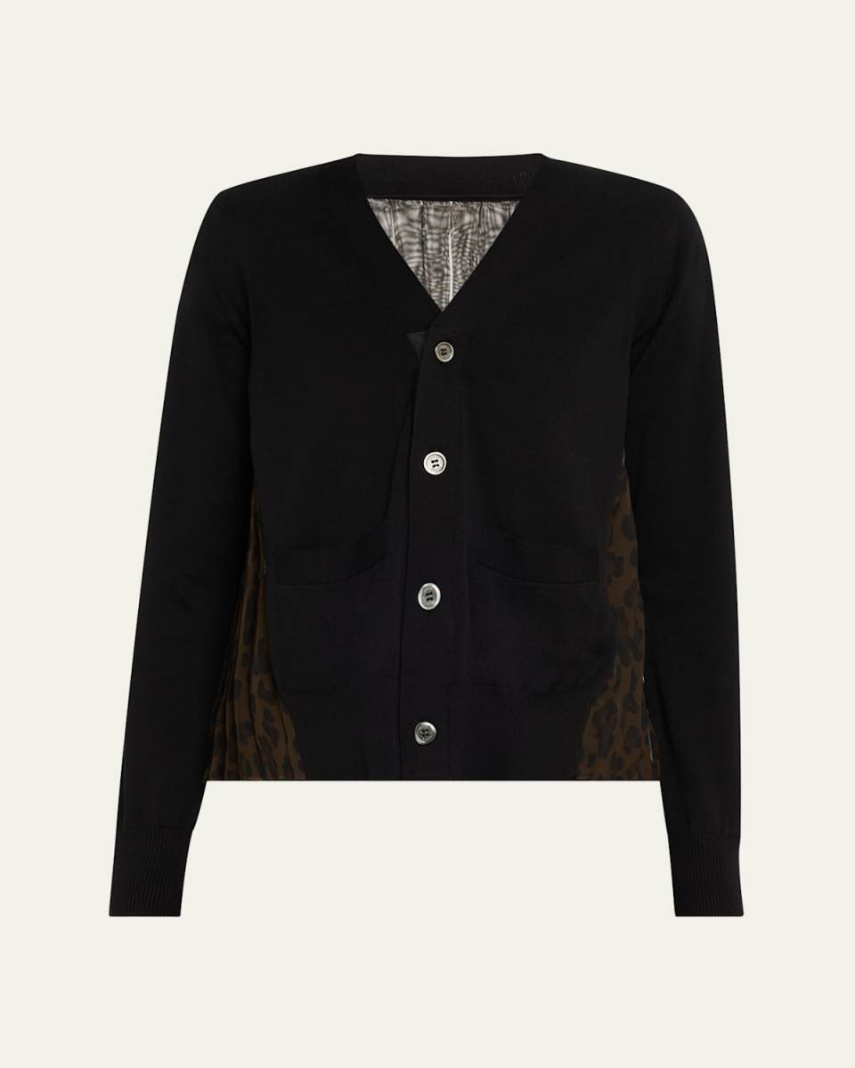 Leopard Print Back Knit Button Down Cardigan